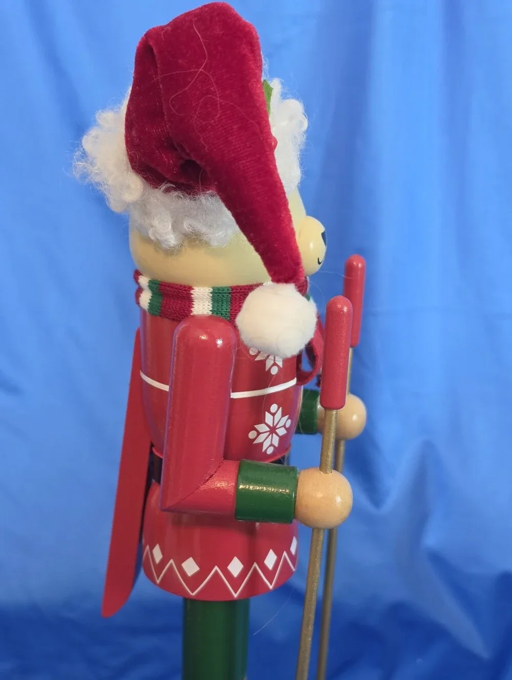 Skier Nutcracker Bear Figurine with Festive Red Santa Hat & Ski Poles NWT